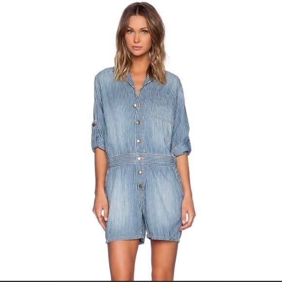 Current/Elliott Denim Button-Up Romper - Picture 1 of 9